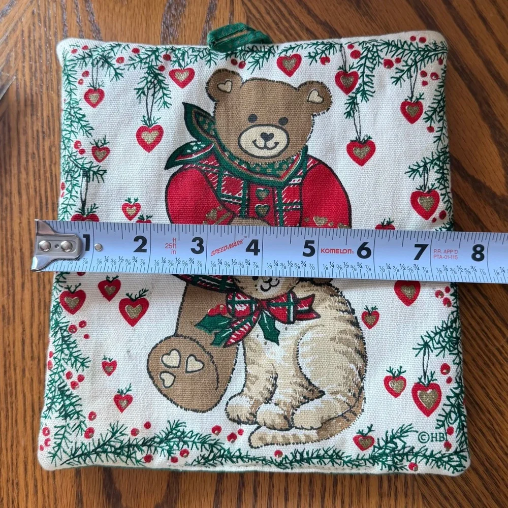 Vintage HBI Christmas Teddy Bear & Cat Potholder Hot Pad Trivet 8
